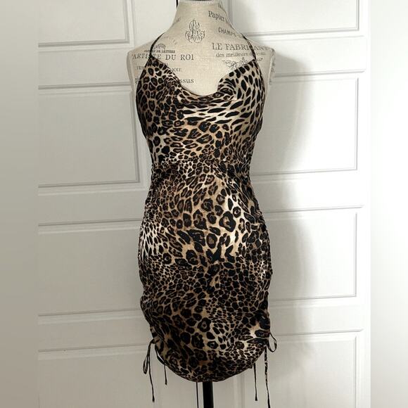 Meshki cheetah animal print mini dress halter backless size small - Picture 1 of 10